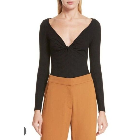 A.L.C. Savannah Fitted V-neck Long Sleeve Ribbed Tee In Black Women's Size M - Picture 5 of 10